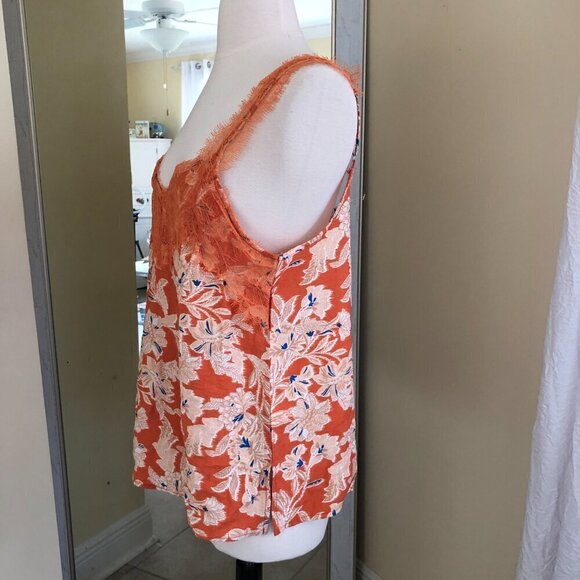 Sam Edelman Tank Top Medium V-Neck Lace Orange White Floral Fairycore NWT - Picture 3 of 10